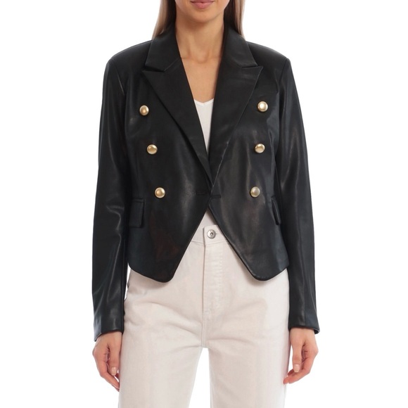 Avec Les Filles Jackets & Blazers - Avec Les Filles faux leather motorcycle jacket blazer black gold button XS
